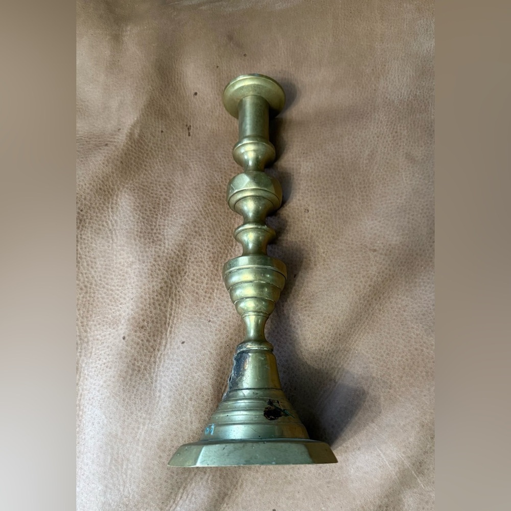 Vintage Candle Holder Mid Century 12" Column Brass Candlestick - Picture 6 of 8